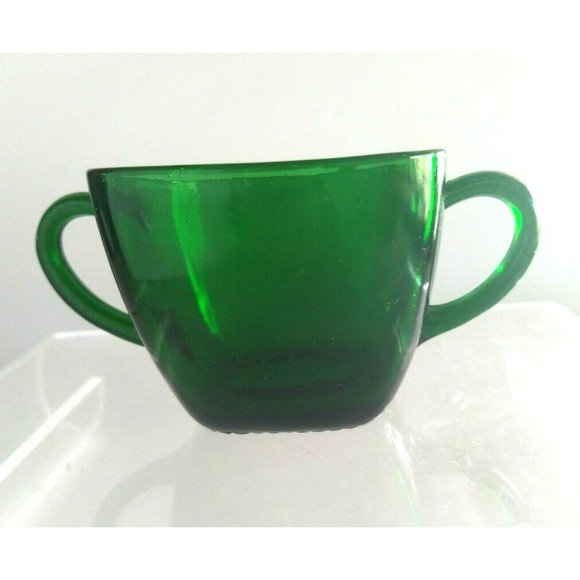Vintage 1950's Anchor Hocking Forest Green Charm Square Creamer & Sugar Bowl Set - Picture 7 of 8